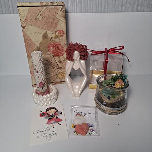 Подарочный  набор для нее   - флорариум , декор Мечтательница , свечи  ручной работы , подарок на 8 марта