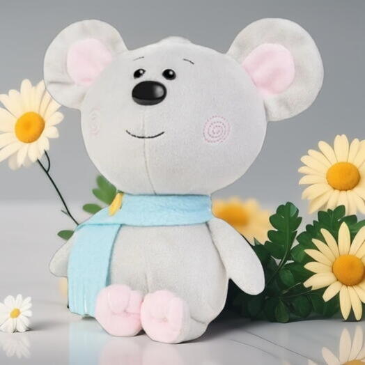 Мягкая игрушка серый мышонок в шарфике