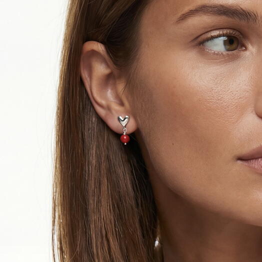 Серьги с сердечками из натурального камня FLIRTY RED любимой девушке, на годовщину, на подарок, для неё