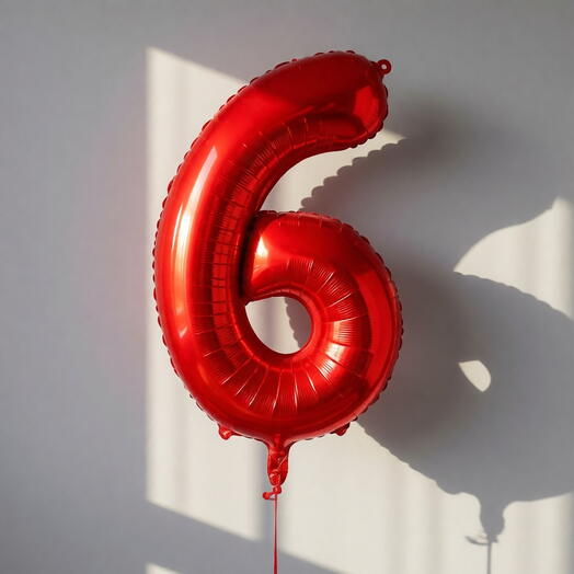 Фольгированная цифра «6» в красном цвете, 102 см