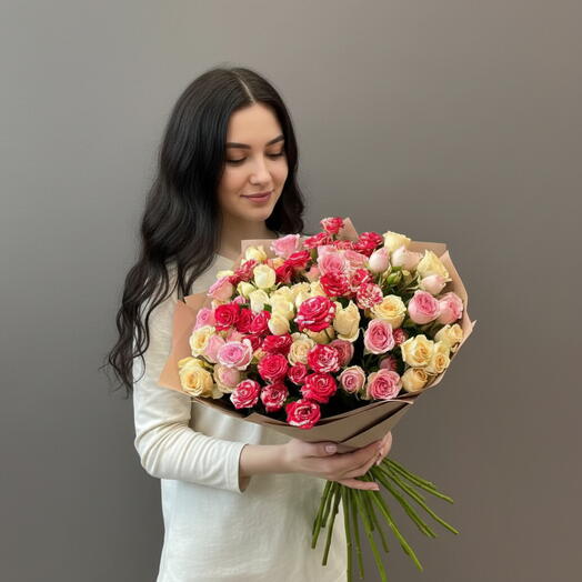 Букет цветов, микс кустовых роз