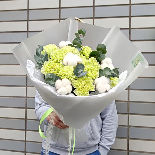 Летнее настроение 💚Букет с диантусами и хлопком 🌱 Диантусы Хлопок