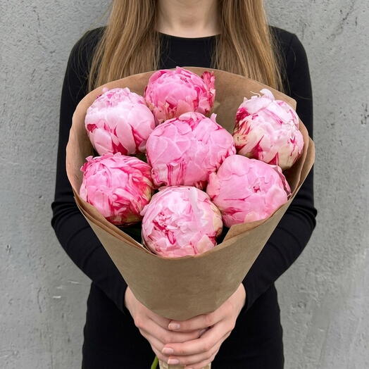 🌸Букет из 7 Ароматных пионов в крафтовой упаковки