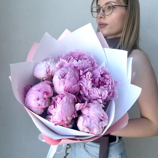 Букет пионов, 7 штук, Сара Бернар, арт 70 Flower Perfect