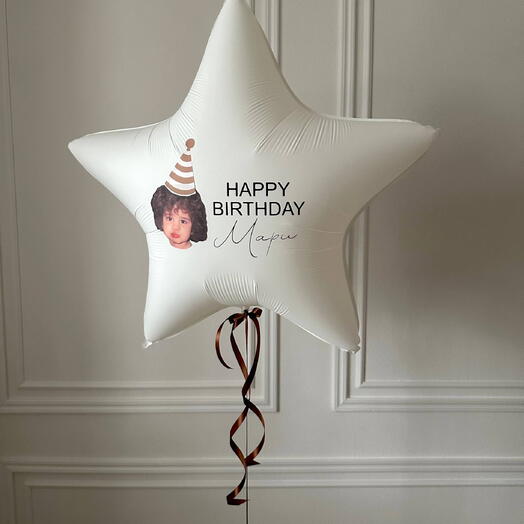 Фольгированный шар звезда с фото и надписью Happy Birthday 5254