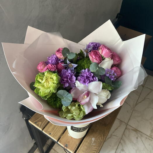 Дофаминовый букет «Paris» 🌺💕💜🌿