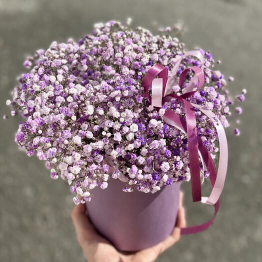 Сиреневое облако из гипсофилы в шляпной коробке 💜