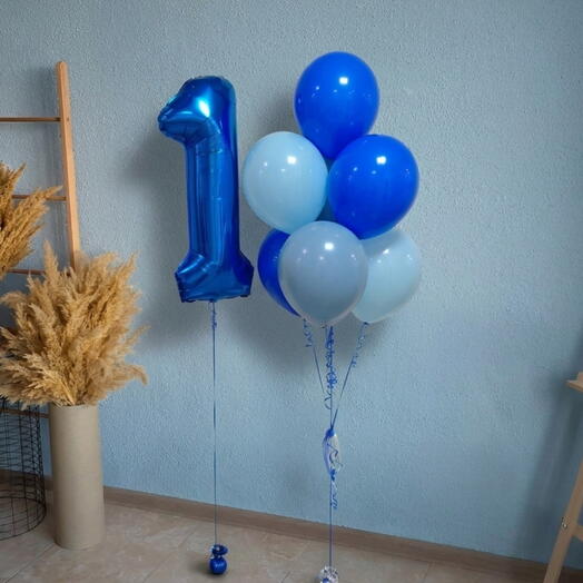 Набор гелиевых шаров на годик мальчику "Синяя волна" с цифрой