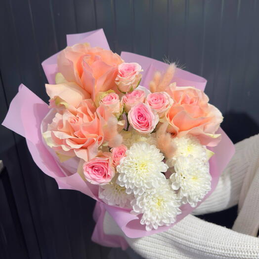 Розовый шелк 💖 французские Пионовидные пион розы с сухоцветами и кустовая роза