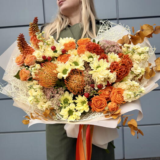 Авторский букет из экзотических цветов «Оранжевая осень» 🍂🍁