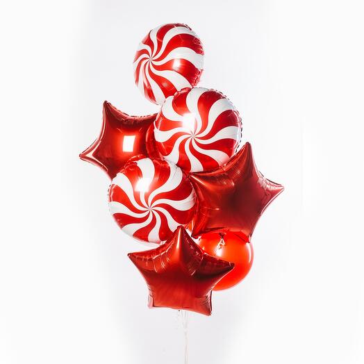 Bright fountain of balloons with helium "Caramels" of 9 pieces