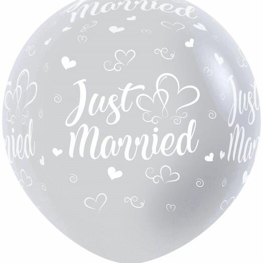Шар Большой Молодожены Just Married, Серебро