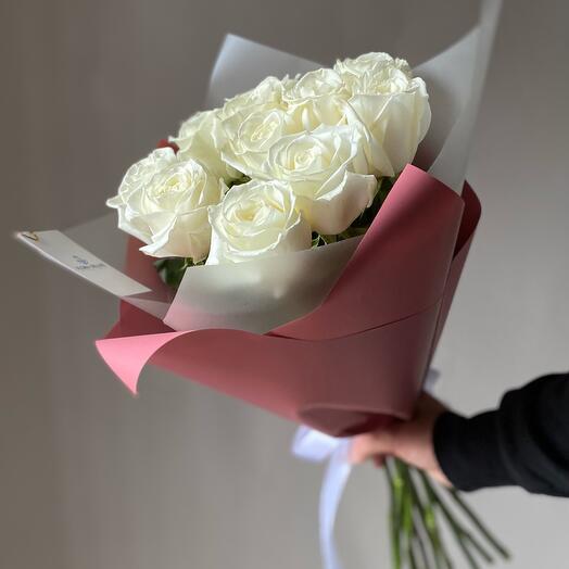 11 rosas blancas con un gran capullo PREMIUM 🤍
