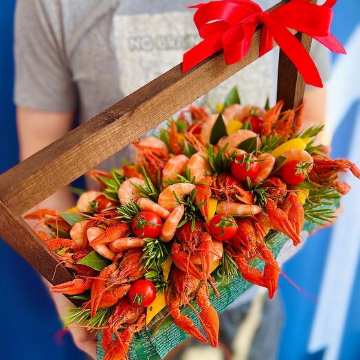 Crate of crayfish and shrimp