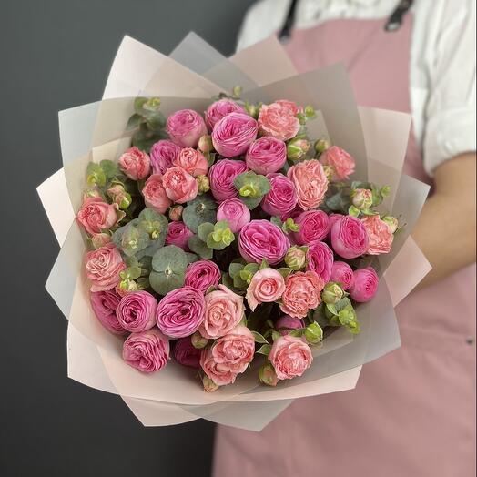 Ramo de rosas peonías Rosadas y Rosadas (7 piezas)