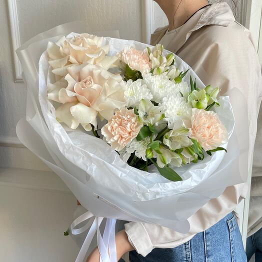A prefabricated bouquet with an inverted rose