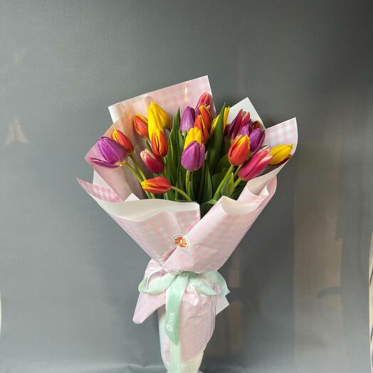 Букет из 25 тюльпанов микс от Оранж Алматы
