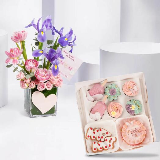 Garden Tulips And Mix Flowers Vase And Treat Box