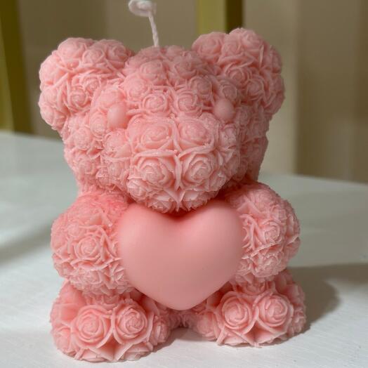Свеча интерьерная Розовая «Цветочный Мишка»