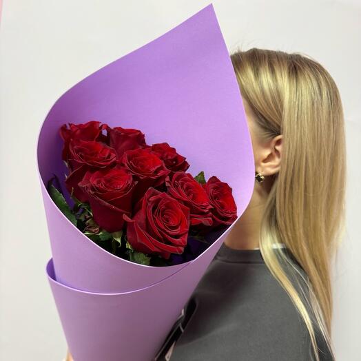 Букет из 9 бордовых роз S