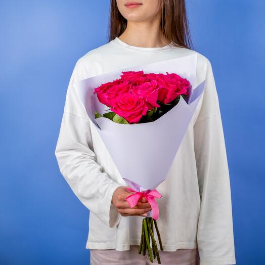 Bouquet of 9 pink roses 50 cm (Ecuador)
