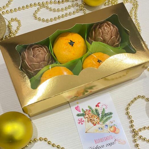 Зимняя Коробочка 21*11 см с зефирными МАНДАРИНАМИ и ШИШКАМИ! Новый год. Рождество. Корпоратив