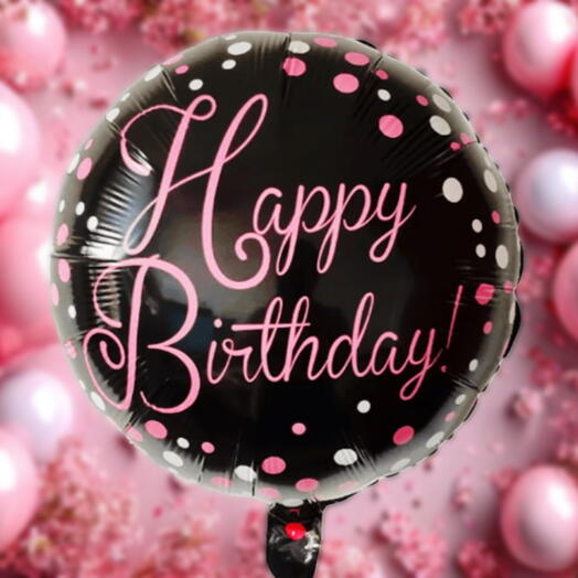 Шар гелий Happy Birthday, розовый черный. Helium foil balloon Happy Birthday black pink