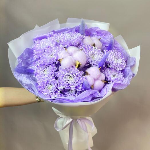 Букет из хризантем и хлопка🌸