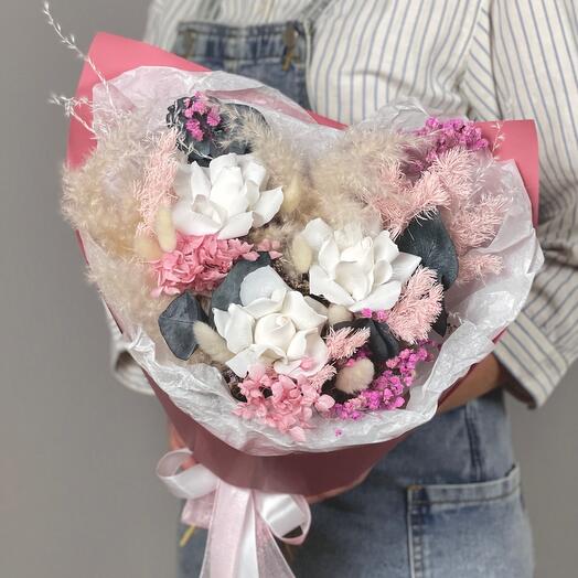 A bouquet of dried pink flowers for a girl, mother, friend