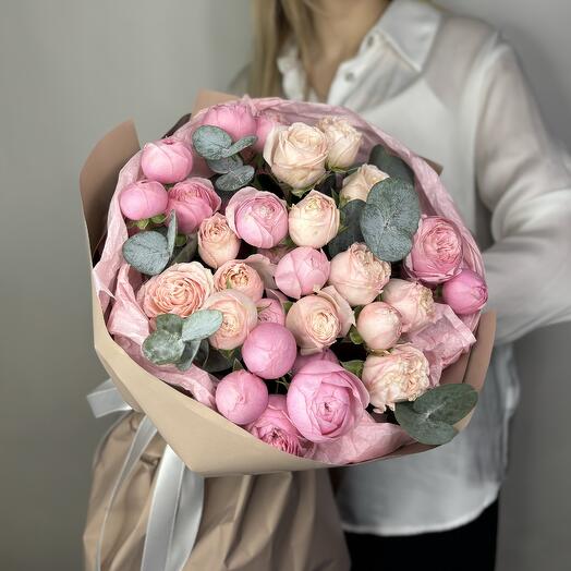 Ramo de rosas peonías Silva pink y Bombastic