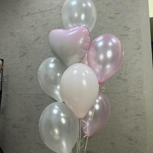 Нежные шары воздушные набор : 7 латексных, 1 сердце