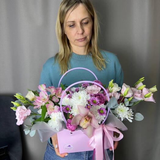 Bolso con orquídea, peonía rosa arbusto