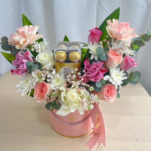 Rose Chrysanthemum Design with Ferrero Chocolates