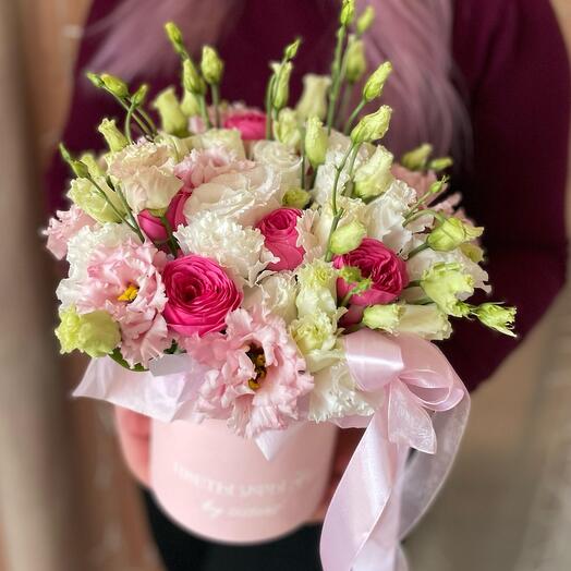 🌷Коробка «Яркого дня» из эустомы и роз