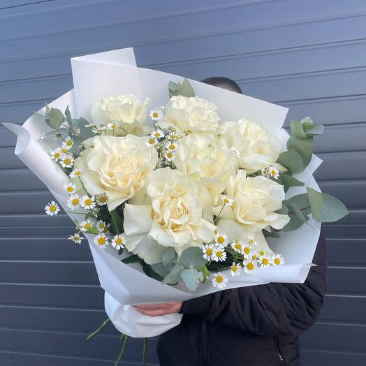 Author's bouquet with a white French rose