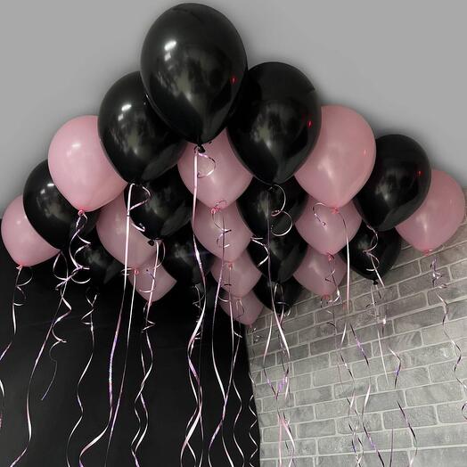 Воздушные шары под потолок черные с розовым