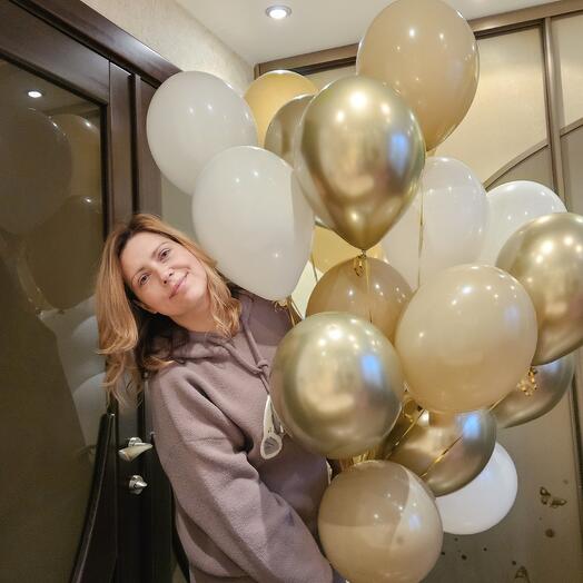 Гелевые шарики бежевые, золотые, белые девушке, девочке, дочке, маме, мужу, папе, отцу, мужчине 16шаров