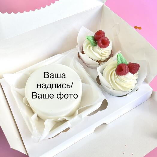 Бенто торт с капкейками и вашей надписью или фотографией на день рождения 4