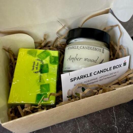 Свеча соевая и мыло ручной работы подарочный набор
