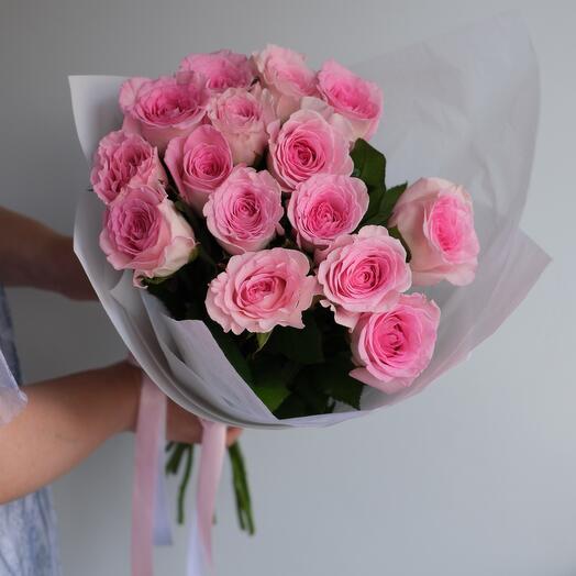 Розовые розы 15 штук