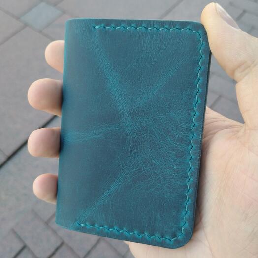 Кардхолдер бирюзовый из натуральной кожи ручной работы