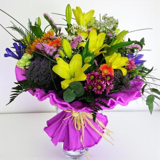 Spring Bouquet with Lilies and Gerberas – Colorful and Elegant Flowers