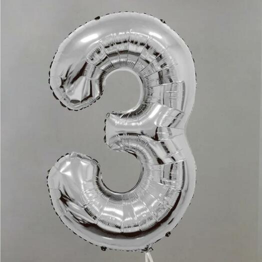 Шар Цифра 3 серебро