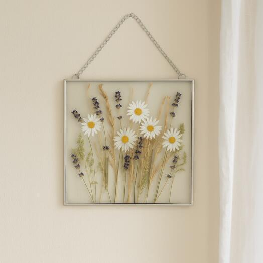 Арт. 448 Панно из настоящих ромашек и лаванды в стекле — душевный подарок с ароматом лета