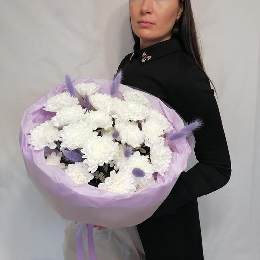 🍇Букет-комплимент для хорошего настроения из белых кустовых хризантем и сухоцветов