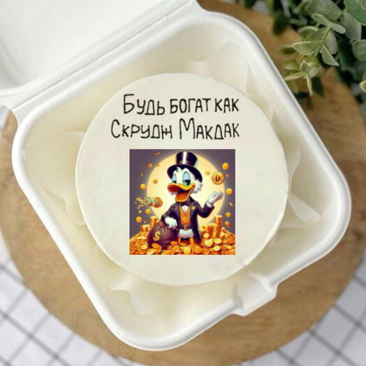 Бенто-торт с мастичной картинкой Скруджа Макдака «Будь богат как» со вкусом на выбор от Grand Depot