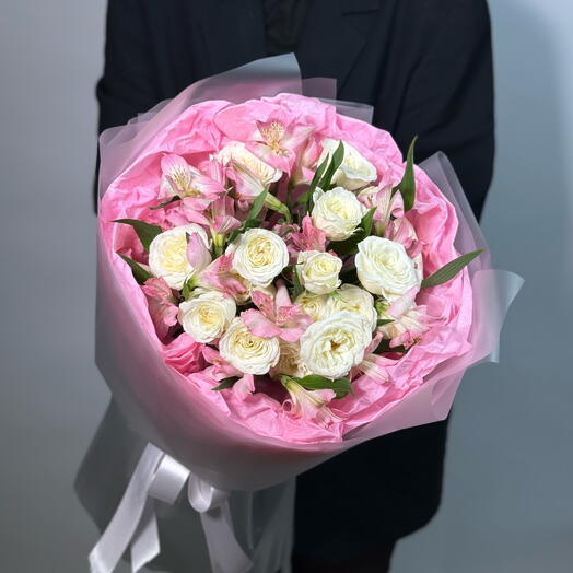 Дуобукет кустовых роз и альстромерий