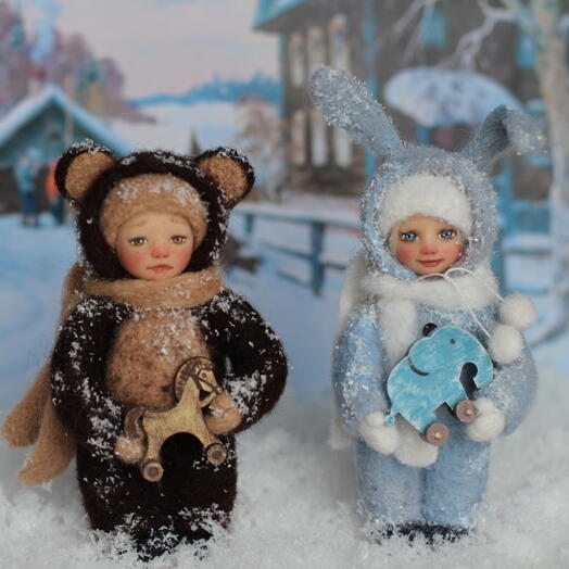 Набор елочных игрушек "Зайка с медвежонком