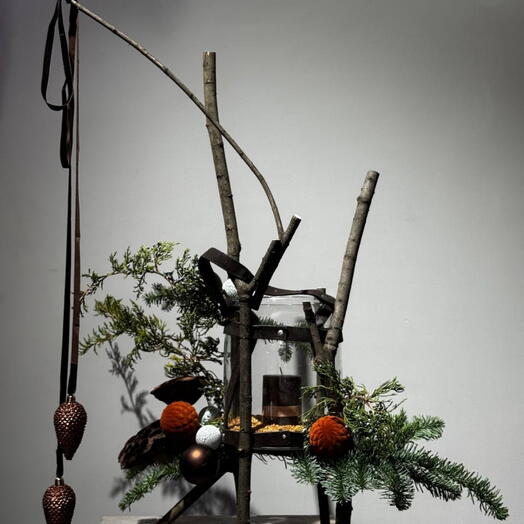 Композиция новогодняя в стекле со свечой