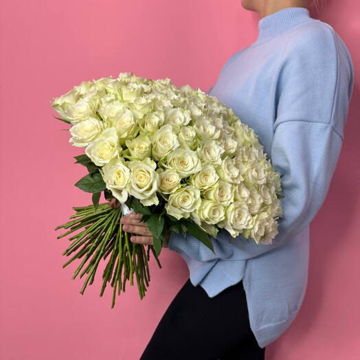 9218 | 101 белая Роза 40 см под ленту